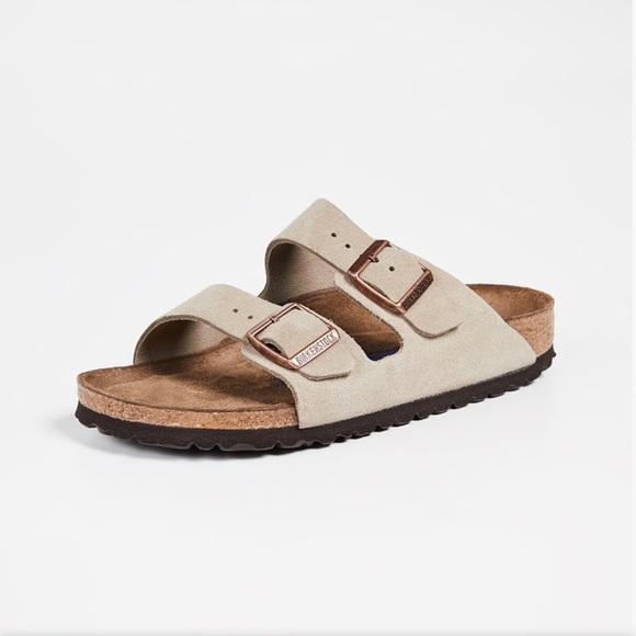 Birkenstock Arizona Beige Suede Sandals.